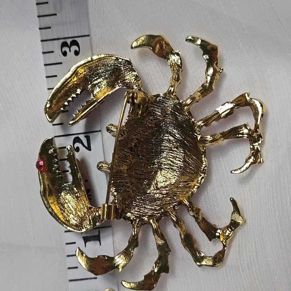 Fanciful Red Rhibestone Crab Brooch - Picture 4 of 5